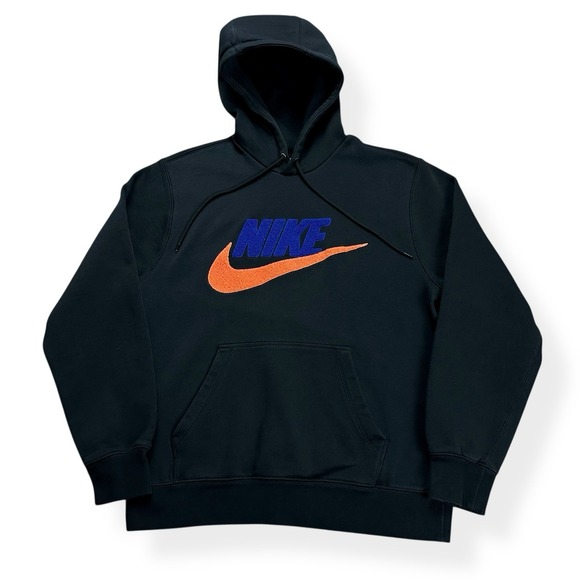 Nike Other - Nike Men's Club Fleece Pullover Hoodie Black Orange Size Medium Fuzzy Spell Out